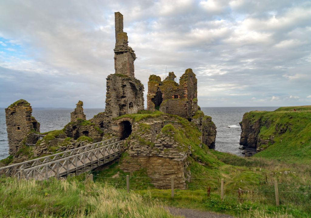 View of Castle Sinclair Girnigoe from Sinclair`s Bay