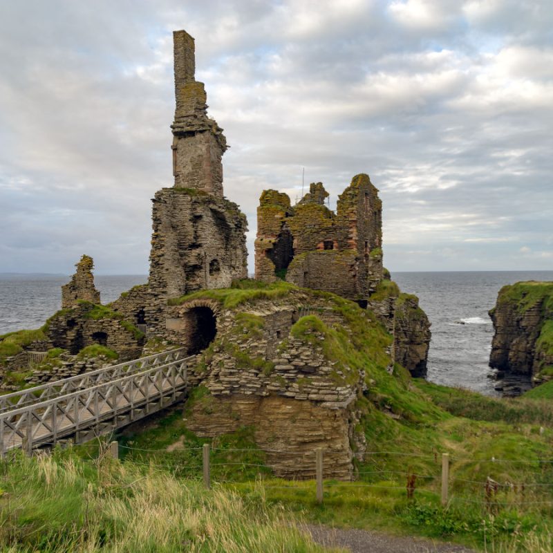 View of Castle Sinclair Girnigoe from Sinclair`s Bay