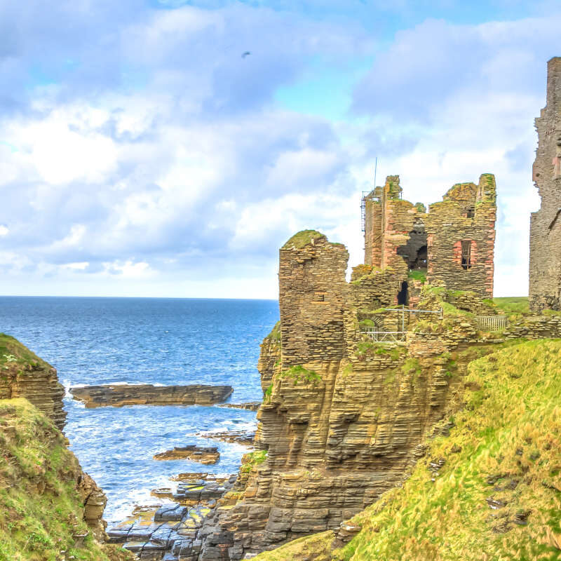 View of Castle Sinclair Girnigoe from Sinclair's Bay.